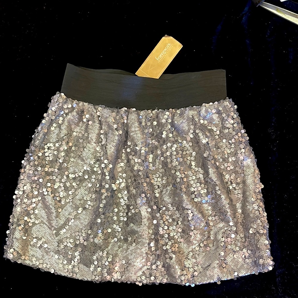 Francesca Collection: Button’s Silver Sequin Mini-Skirt